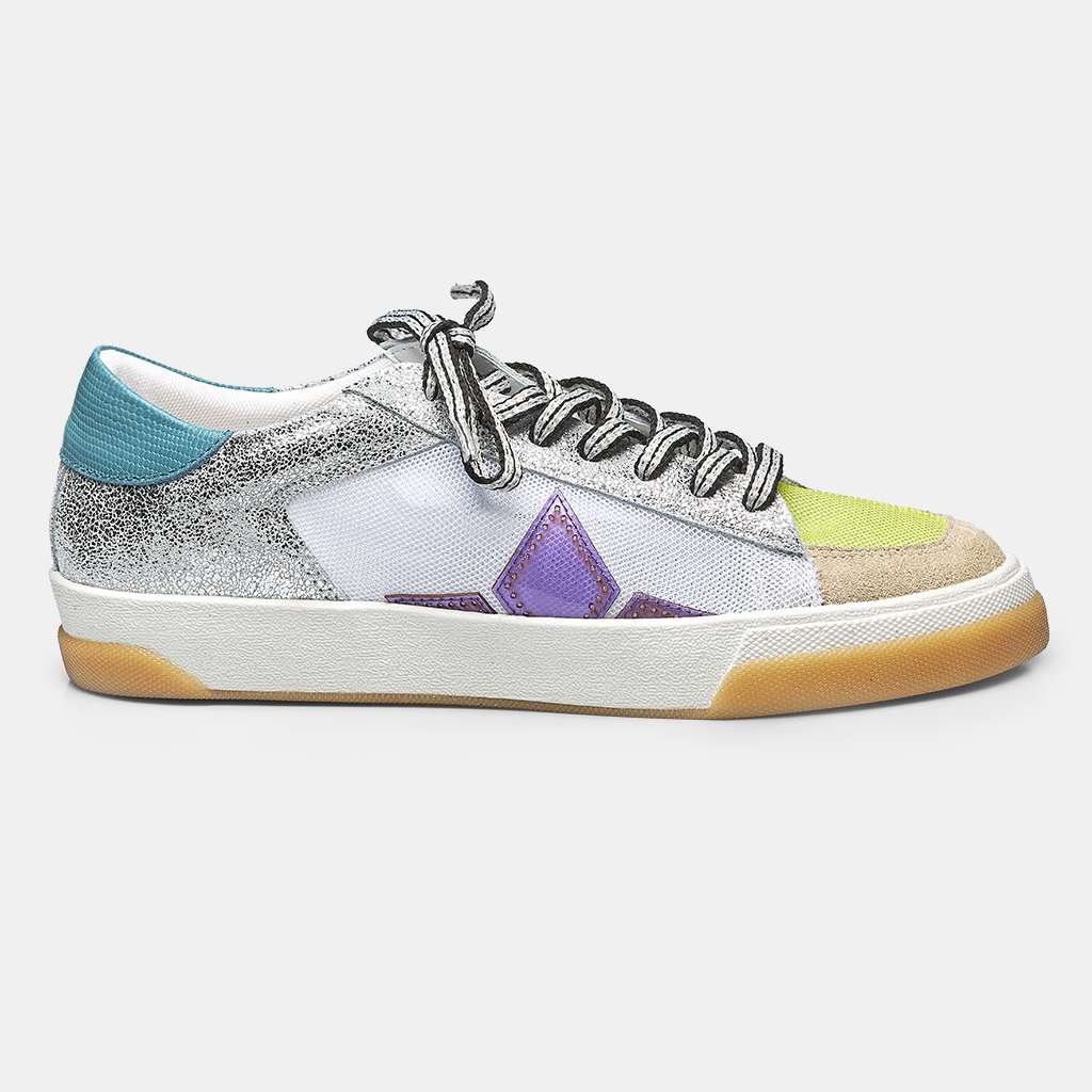 TÊNIS DIAMOND STAR - OFF WHITE, PRATA & TURMALINA